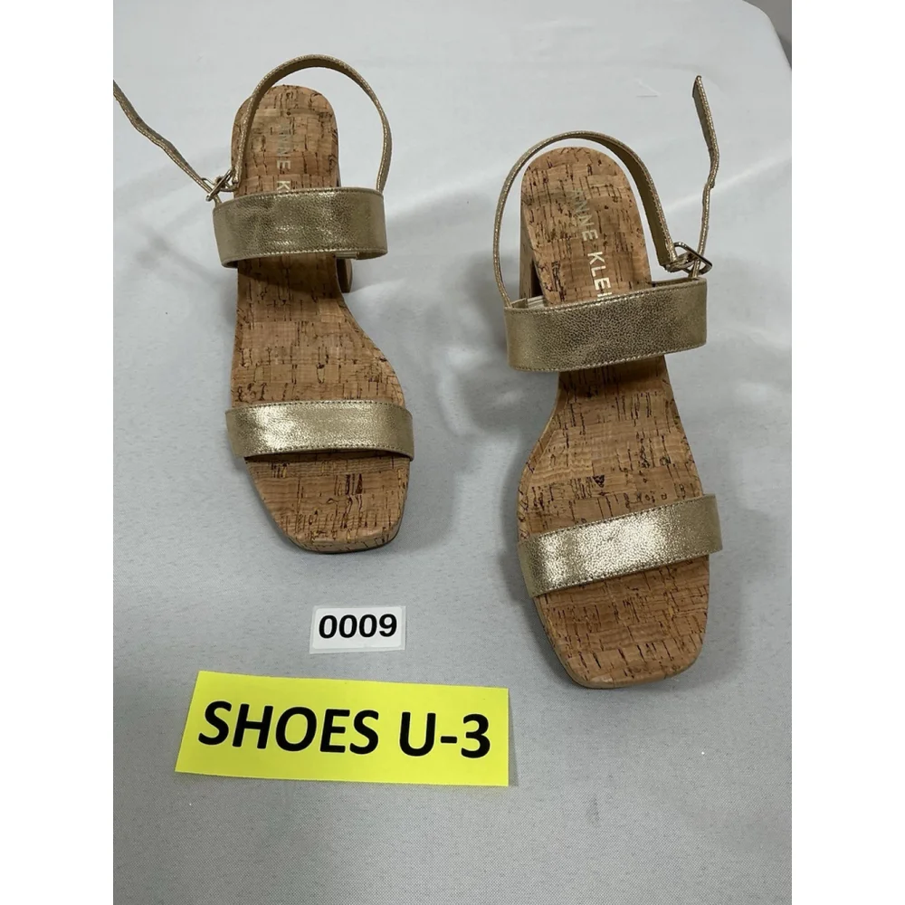 Woman’s NWOT Anne Klein Akzaya Strappy Cork Platform Sandals 10M Gold Block Heel - Picture 1 of 7